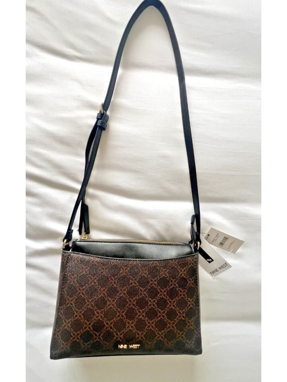 NINE WEST Crossbody Bag Bow Tie Mini Black Brown Logo Versatile Travel NEW Tags